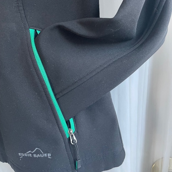 Eddie Bauer Black Zip Up Green Accents Soft Shell Microfleece Jacket, Medium - Picture 2 of 10
